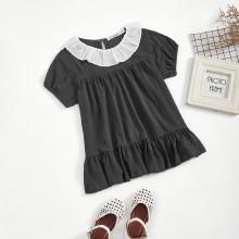 Shein Girls Contrast Collar Flounce Hem Smock Top