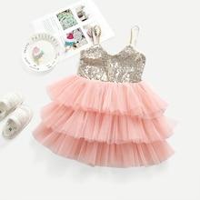 Shein Toddler Girls Contrast Sequin Layered Hem Cami Dress