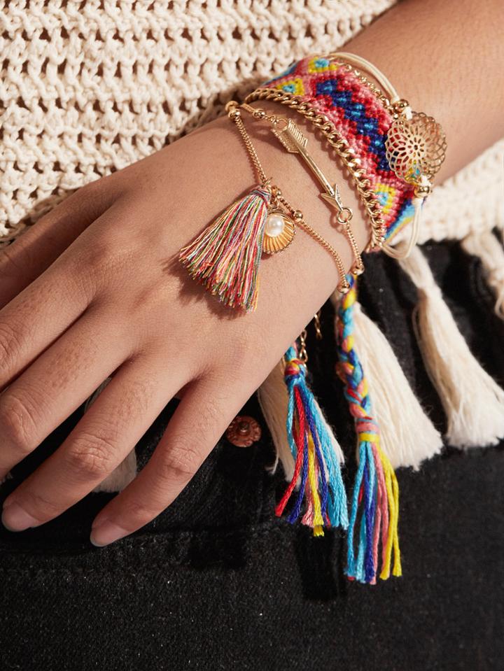 Shein Tassel & Arrow Charm Detail Bracelet Set