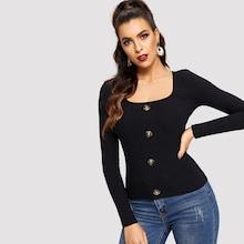 Shein Button Front Solid Tee