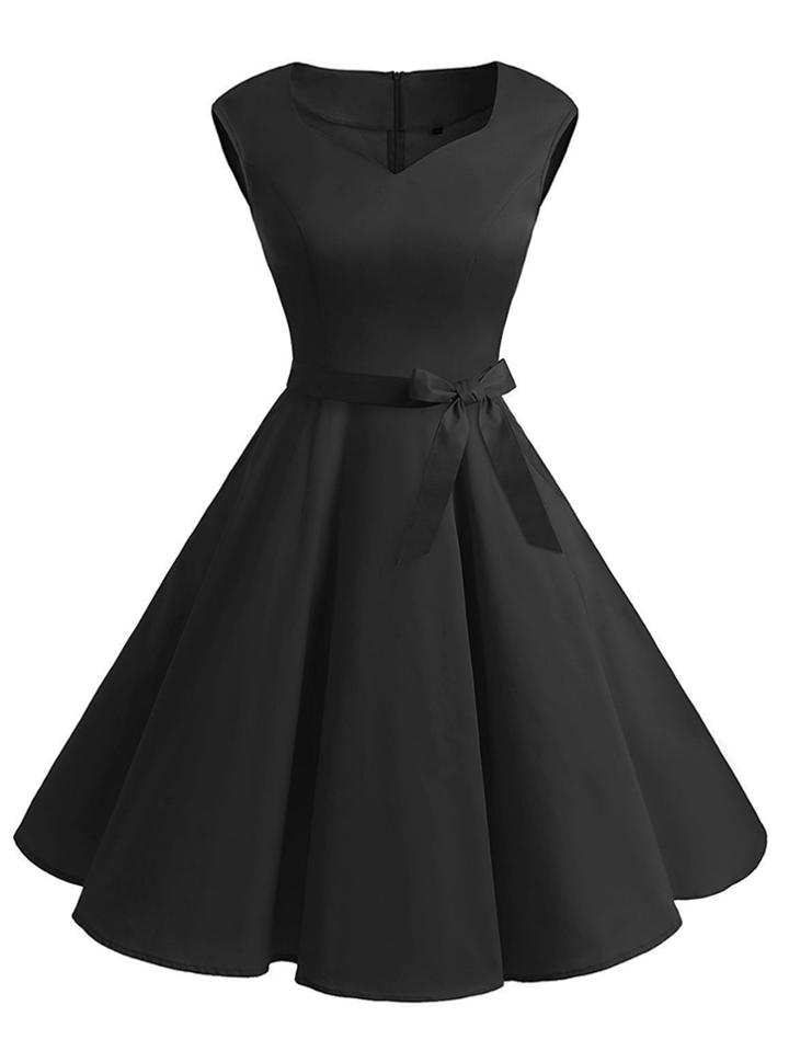 Shein V Neckline Flare Dress With Belt