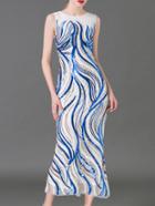 Shein Blue Gauze Sequined Sheath Dress