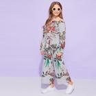 Shein Girls Flower And Striped Print Top & Pants Set