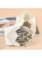 Rosewe Hollowed Leaf Decorated White Wide Belt