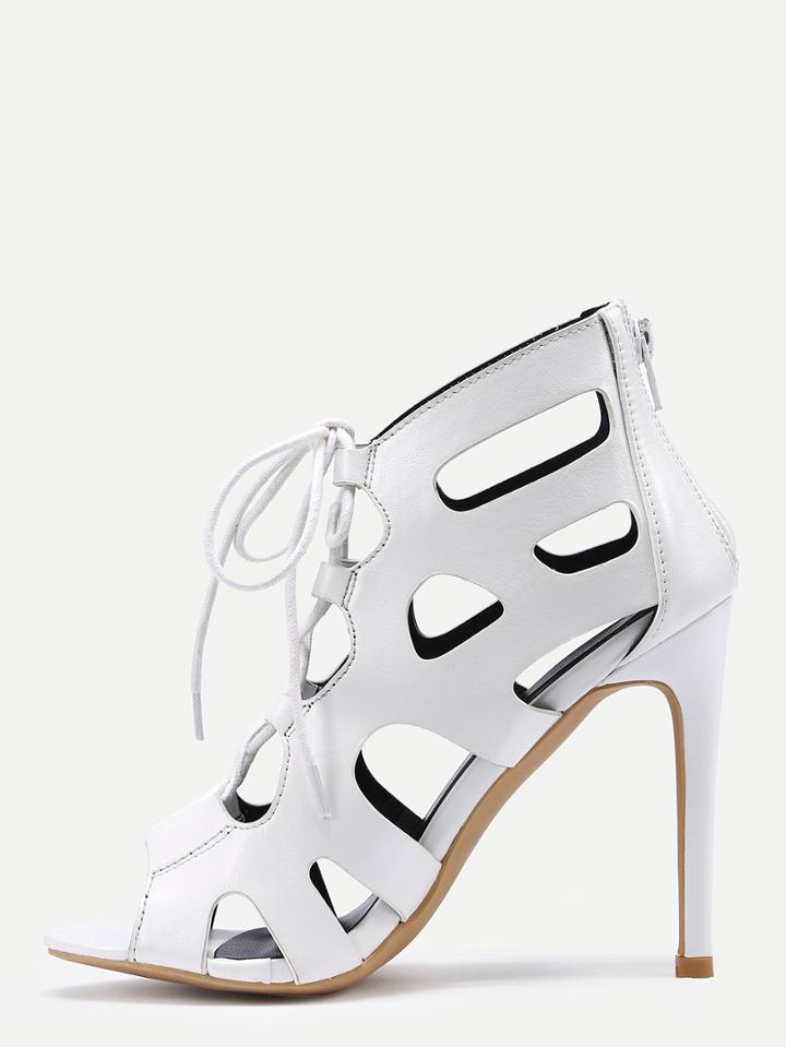Shein Laser Cut Peep Toe Lace-up Pumps - White