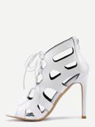 Shein Laser Cut Peep Toe Lace-up Pumps - White