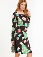 Shein Christmas Print Long Sleeve A-line Dress