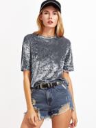 Shein Grey Short Sleeve Crushed Velvet T-shirt