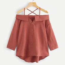 Shein Button Decoration Asymmetrical Hem Blouse