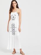 Shein White Embroidered Contrast Slip Dress