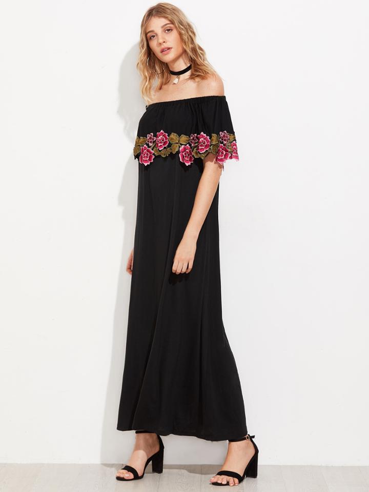 Shein Flounce Layered Embroidered Appliques Dress