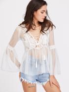Shein Contrast Crochet Lace Up Sheer Mesh Top