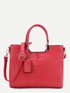 Shein Red Floral Embossed Handbag With Strap
