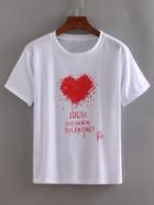 Shein White Heart Speckled Print T-shirt