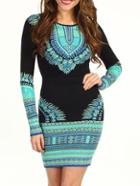 Shein Long Sleeve Hourglass Graphic Print Bodyform Tight Dress