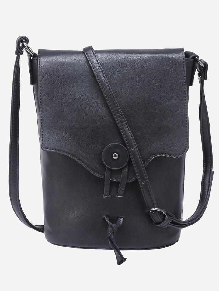 Shein Black Faux Leather String Closure Bucket Bag