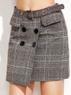 Shein Plaid Double Breasted Skirt With Belt