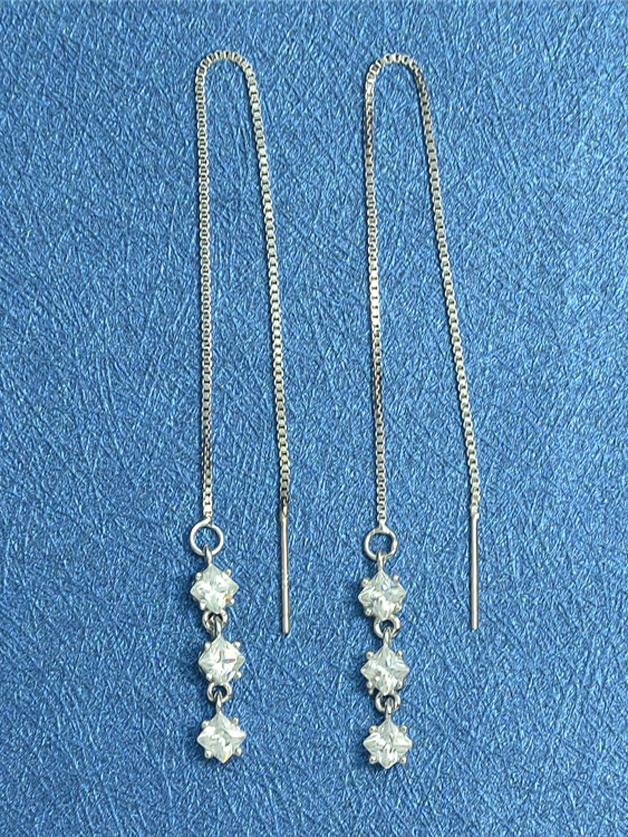 Shein Silver New Design Rhinestone Long Chain Earrings