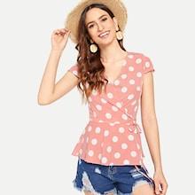 Shein Knot Side Polka Dot Peplum Top