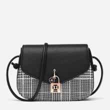 Shein Twist Lock Detail Plaid Shoulder Bag