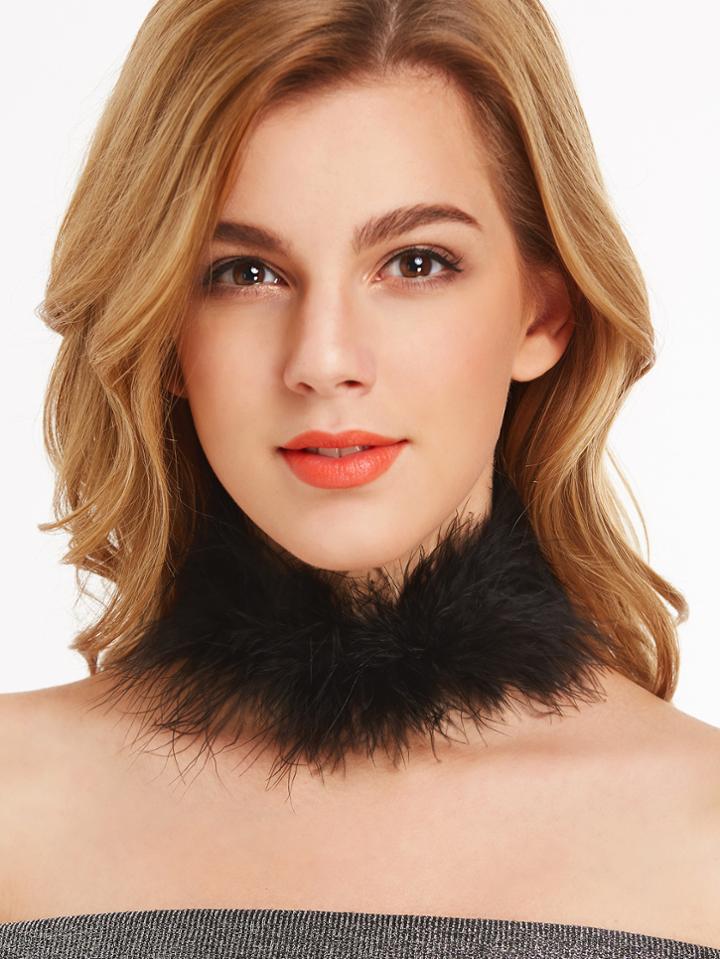 Shein Bohemia Black Feather Minimalist Choker