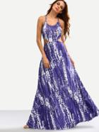 Shein Blue Tie Dye Print Cutout Maxi Dress