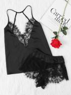 Shein Strappy Plunging Cami & Lace Brief Pajama Set