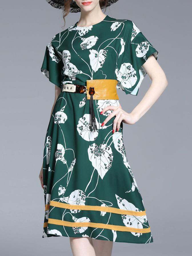 Shein Batwing Sleeve Print A-line Dress