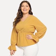 Shein Plus Polka Dot V Neck Blouse