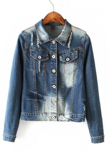 Rosewe Turndown Collar Blue Long Sleeve Denim Jacket
