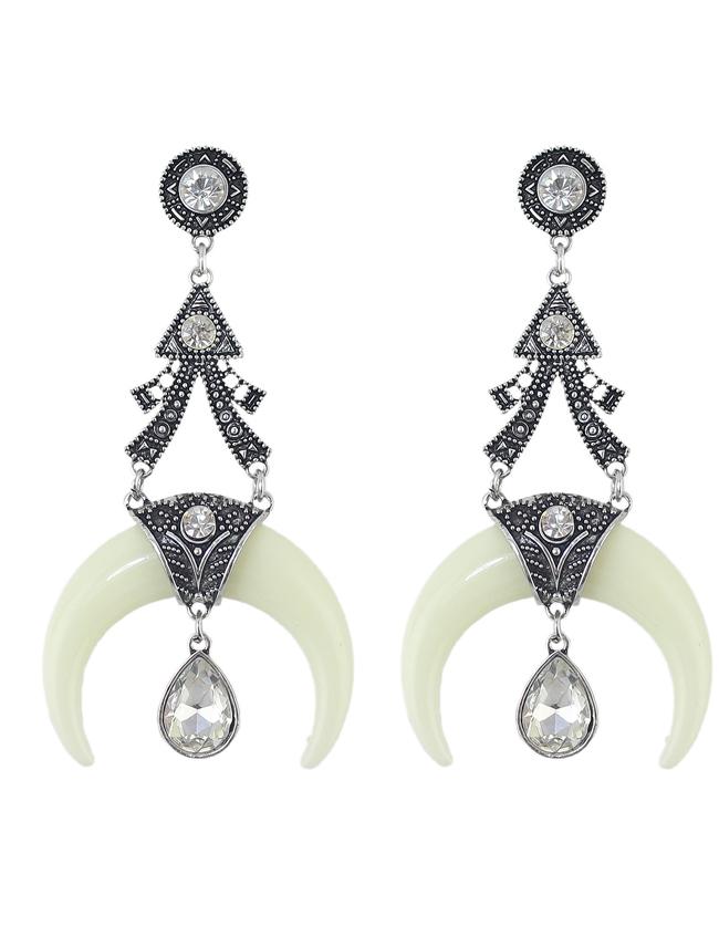 Shein Antique Design Resin And Rhinestone Drop Moon White Earrings