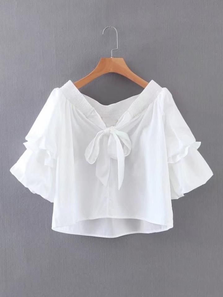 Shein Tiered Bell Sleeve Knot Front Top