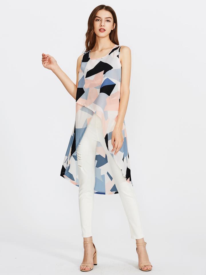 Shein Random Geo Print Overlap Top