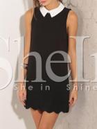 Shein Black Contrast Lapel Sleeveless Scallop Dress