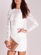 Shein White Long Sleeve Hollow Lace Sheath Dress