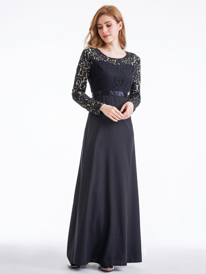 Shein Lace Overlay Combo Hijab Evening Dress