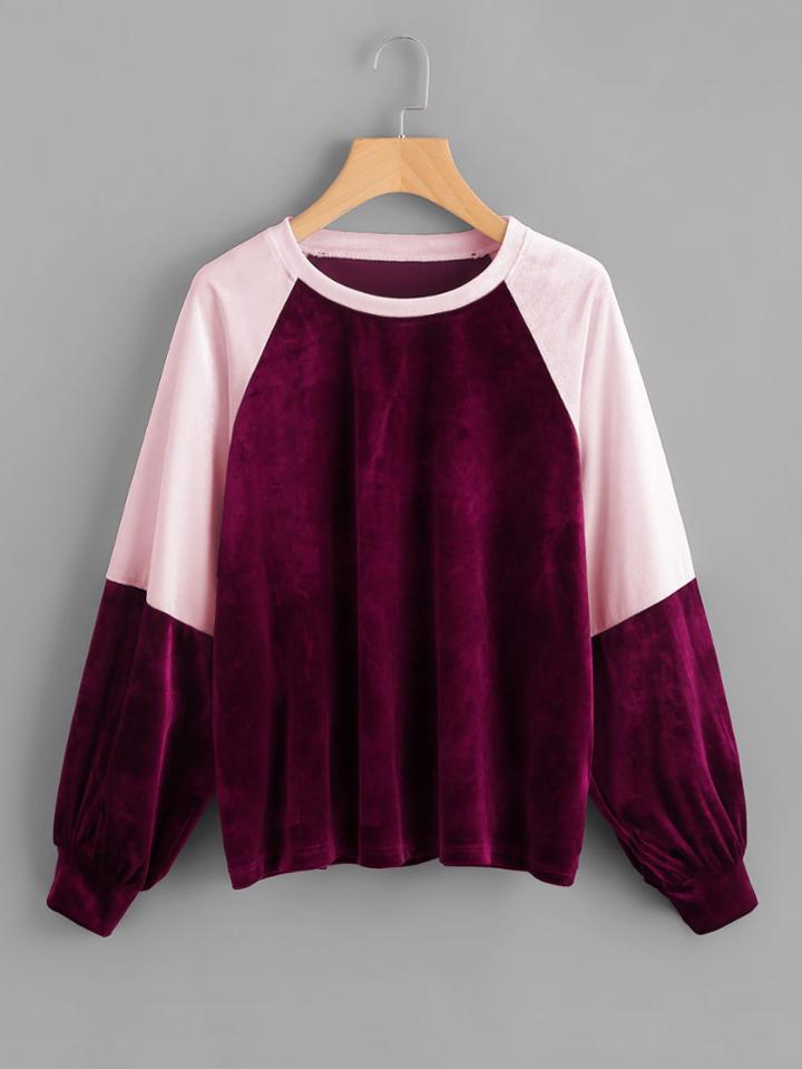 Shein Two Tone Raglan Sleeve Velvet Pullover
