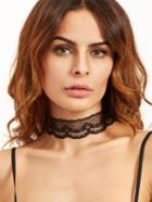 Shein Black Scalloped Floral Lace Choker Necklace