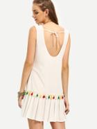 Shein White Sleeveless Tassel Tie Back Dress