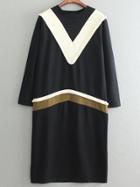 Shein Colour-block Crew Neck Tassel Dress