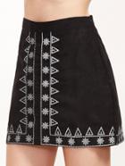 Shein Black Embroidered A-line Skirt