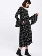 Shein Flounce Sleeve Grid Dip Hem Dress