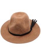 Shein Khaki Faux Leather Band Knit Fedora Hat