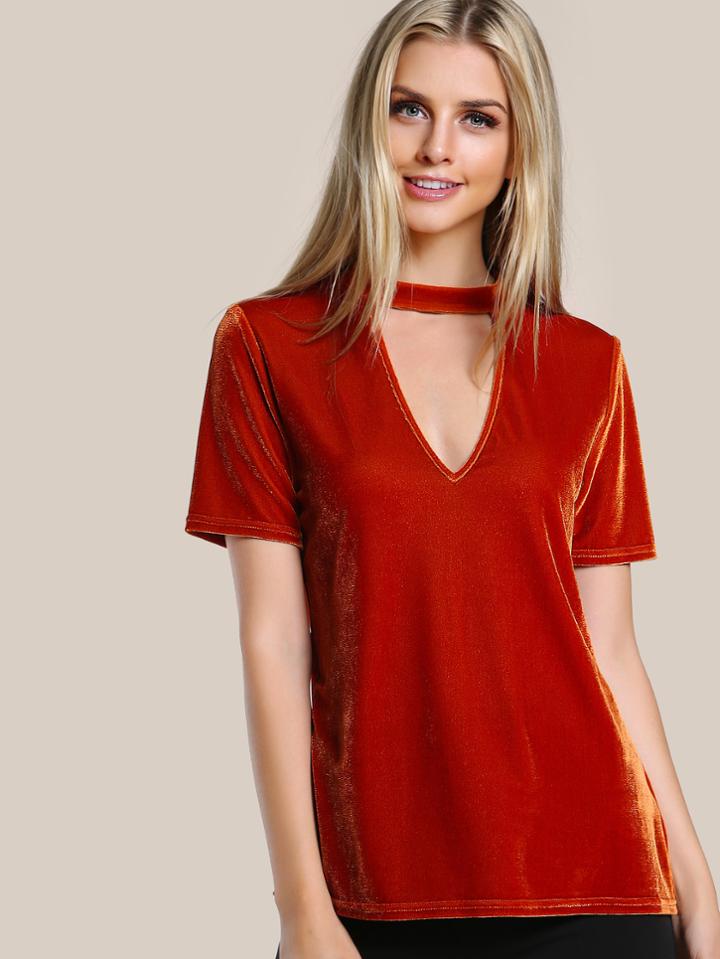 Shein Choker Neck Velvet Tee