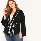 Shein Plus Contrast Binding Split Sleeve Belted Coat
