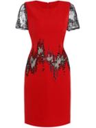Shein Red Crew Neck Embroidered Lace Sheath Dress