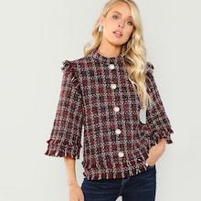 Shein Button  Embellished Tweed Pullover Coat