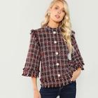 Shein Button  Embellished Tweed Pullover Coat