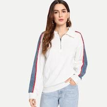 Shein Quarter Zip Collar Corduroy Sweatshirt