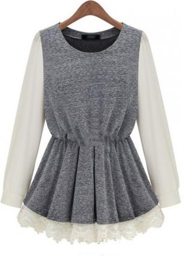 Rosewe Vogue Long Sleeve Color Block T Shirt With Ruffles